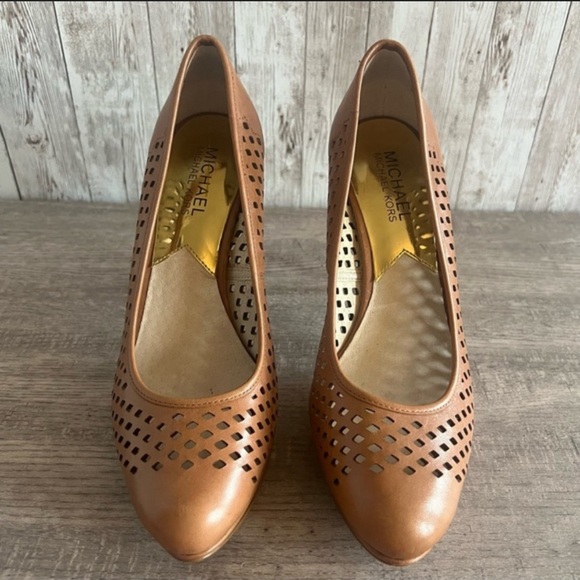 MICHAEL Michael Kors Shoes - MICHAEL Michael Kors Florentine Laser-cut Leather Pumps In Brown and Tan